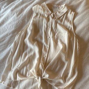 Equipment Cream Sleeveless Button Down silk Shirt with tie Large